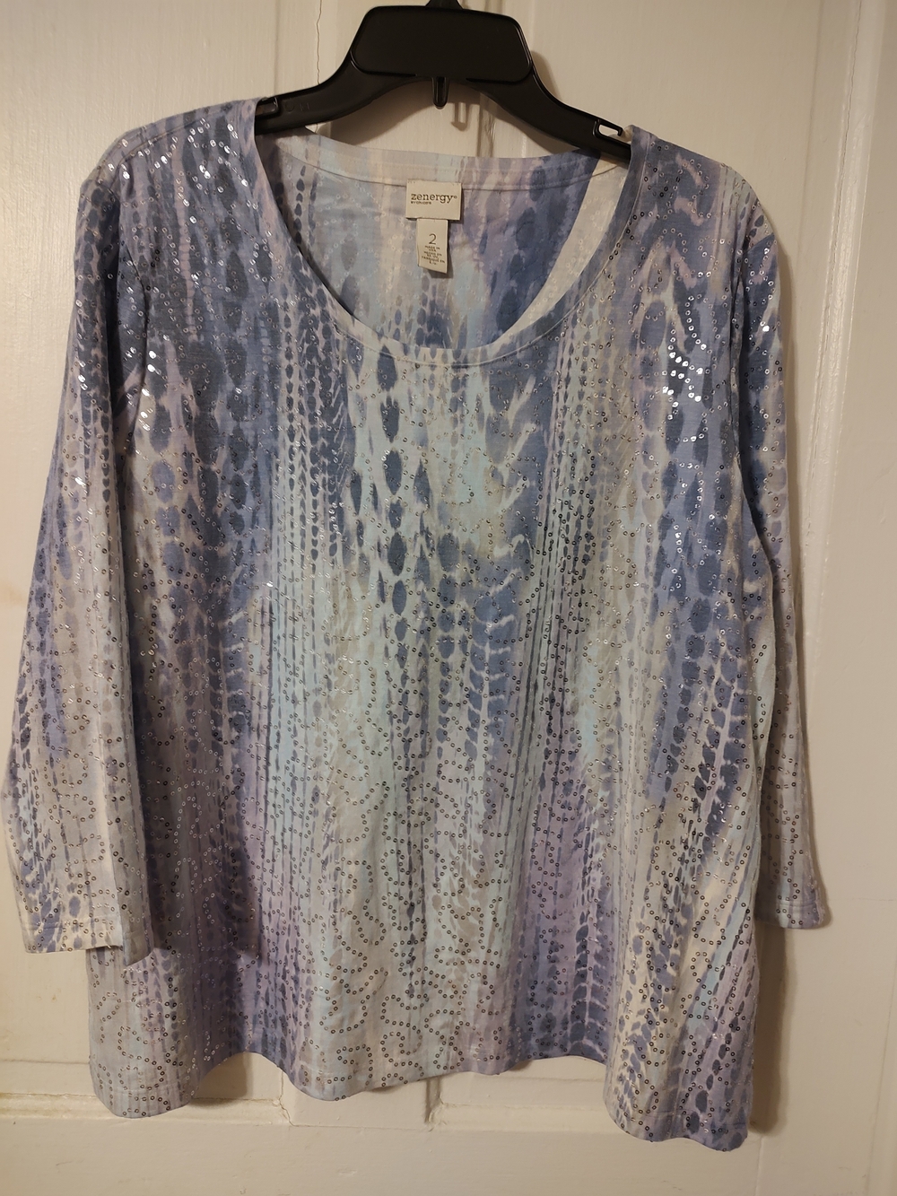 Chico Blue Sequin Patterned Long Sleeve Top
